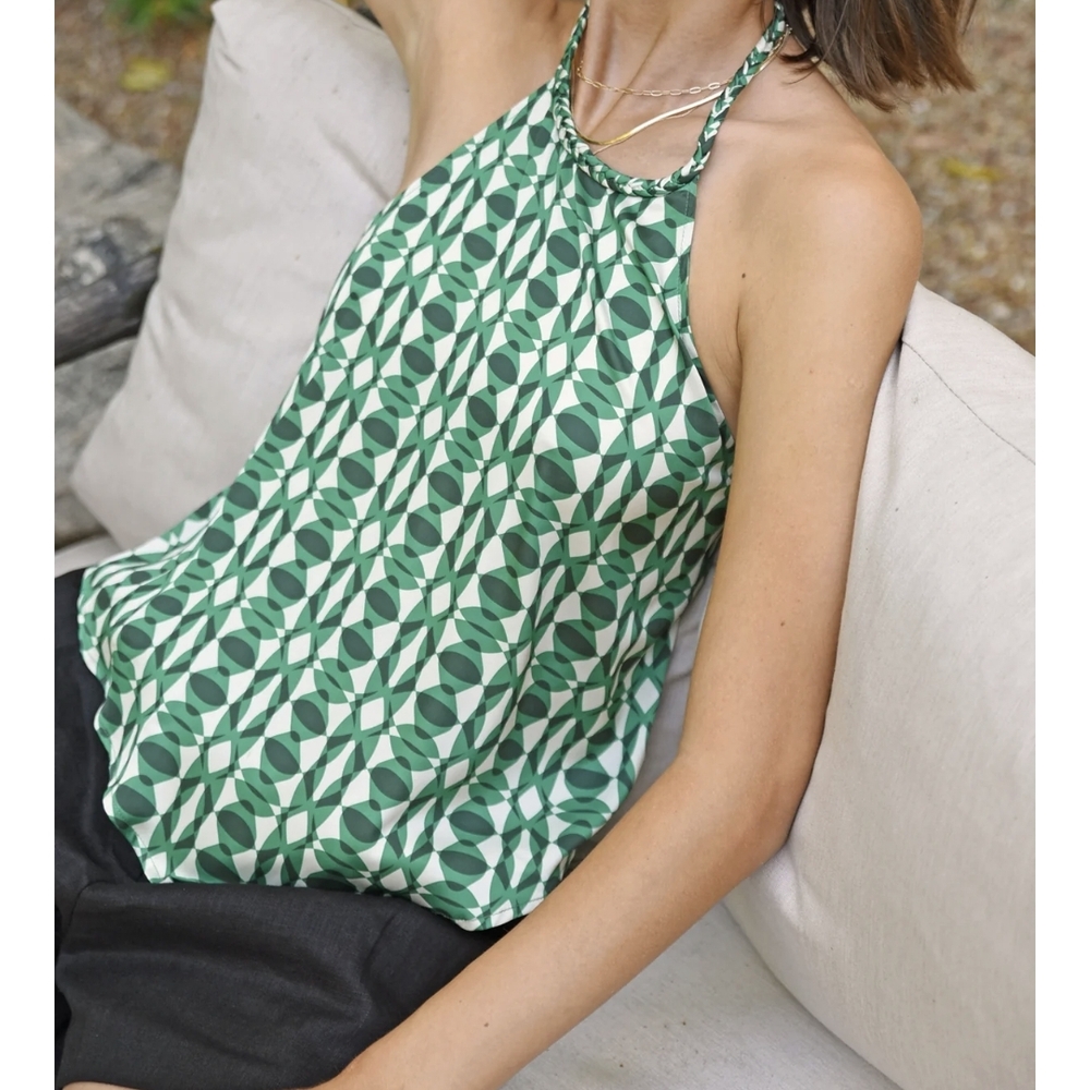 Greylin Green Patterned Halter Camisole